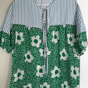 NWT Sage Vell Striped and Floral Print Tie Neck Blouse